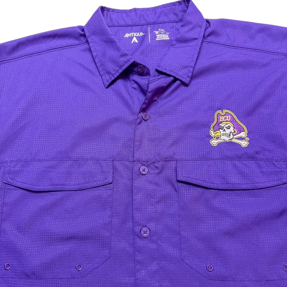 East Carolina‎ Pirates Shirt Mens 2XL Purple NCAA Football Antigua Fishing Guide